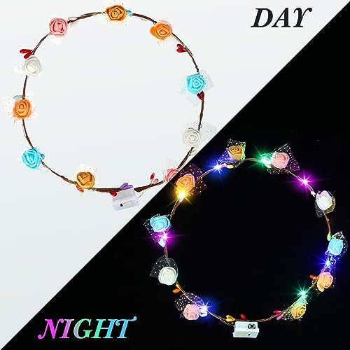 Syhood Valentines Day Gifts, 50 Pcs LED Flower Crowns Headbands, Light up Flower Crowns for Women, Glow in the Dark Headba...
