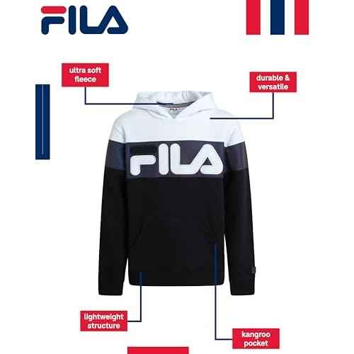 Fila Boys Hoodie - Athletic Performance Fleece Pullover Sweatshirt - Cozy and Warm Graphic Hoodies for Boys (Size: 8-20)