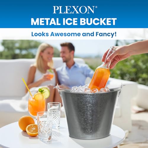 PLEXON Galvanized Metal Ice Bucket for Parties Coctail Bar Restaurant Set of 3 - Drink Beer Champagne Metal Pail Bucket wi...
