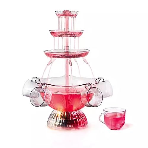 Party Beverage Fountain, 3-Tier Party Beverage/Champagne Fountain Equipment with LED Lighted Base and 5 Cups, 2L Large Cap...