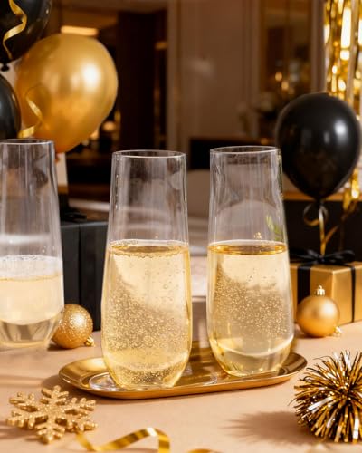 Ciaell 24 Pack Plastic Champagne Flutes - 9 Oz Disposable Champagne Glasses - Stemless Mimosa Glass for Parties & Weddings...