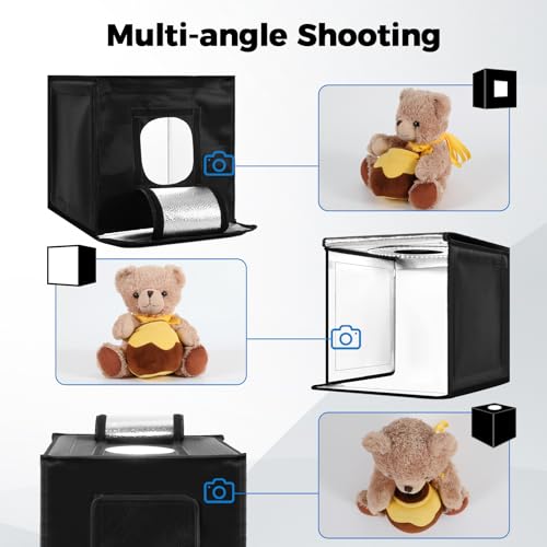 Photo Light Box, 12/16/20/24/32 Inch Photography Light Box with CRI>95 120 Light Beads. Dimmable Shooting Tent Kit with Wh...