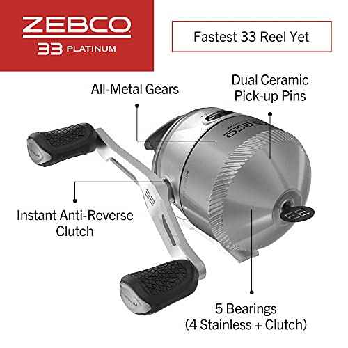 Zebco 33 Platinum Spincast Reel and Fishing Rod Combo, Anti-Reverse Clutch, Silver