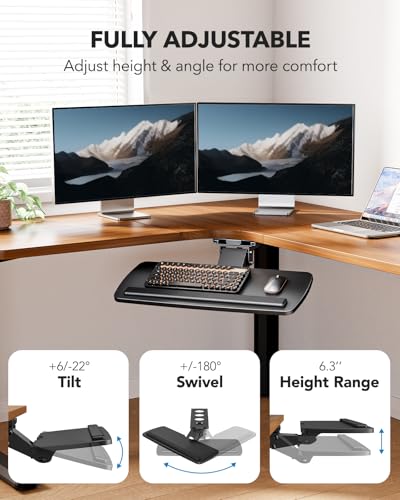 HUANUO Keyboard Tray Under Desk, 360 Adjustable Ergonomic Sliding Keyboard & Mouse Tray, Under Desk Keyboard Tray Slide Ou...