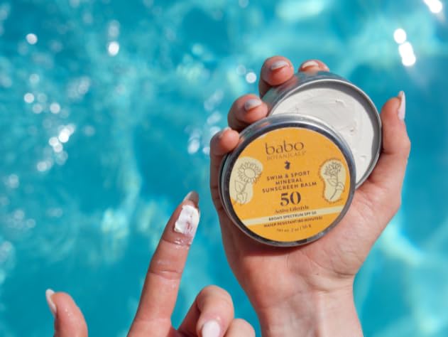 Babo Botanicals Swim & Sport Mineral Sunscreen Balm SPF50 - Natural Zinc Oxide - For Face & Body - For all Ages - Dermatologist
