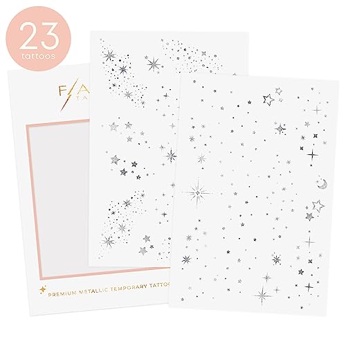Flash Tattoos Fairy Dust Metallic Temporary tattoos-2 sheet mini pack | Includes over 23 premium silver foil giltter tatto...