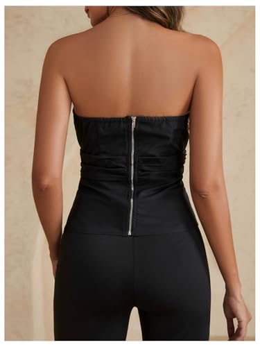 winkbay Women's Ruched Strapless Tube Top Elegant Asymmetrical Fitted Party Tops