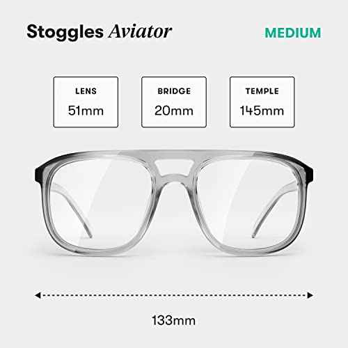 Stoggles Aviator Z87.1 Certified Safety Glasses, Blue-Light, UV Blocking Lens, Top & Side Shield, Anti-Fog, Stylish Eyewear