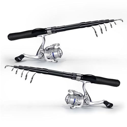 Fishing Rod and Reel Combos, 2PC Telescopic Fishing Pole Spinning Reels Sets, Collapsible Fishing Rod Full Kit with with F...