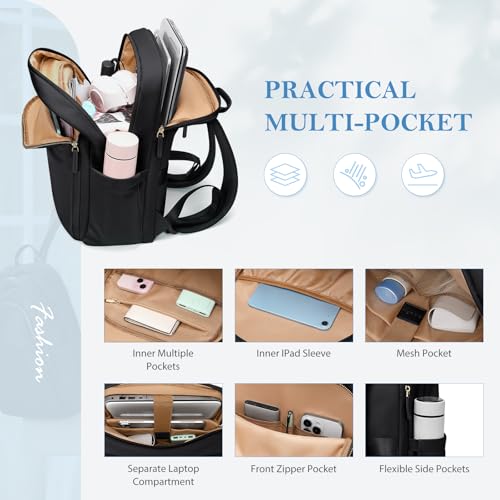 GOLF QUALITY Travel Backpack for Women Personal Carry On Bag Business Weekender Hiking Multilayer Laptop Bag,16 Inch,Black