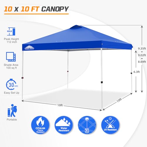 EAGLE PEAK Pop Up Canopy Tent with Wheeled Carry Bag, 8 Stakes, 4 Ropes, 4 Weight Bags, Easy Set Up Tent Canopy, 10x10 ft,...