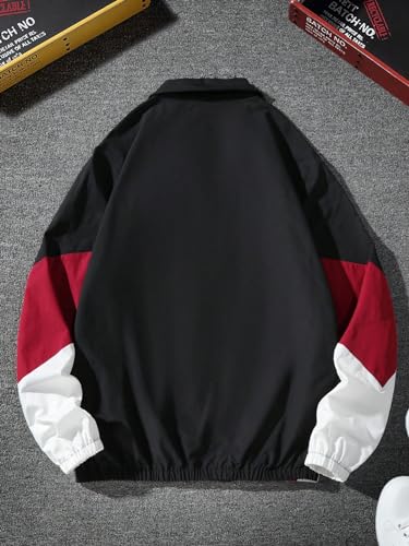 SOLY HUX Men's Varsity Jacket Zipper Color Block Windbreaker Jackets Long Sleeve Coats Streetwear