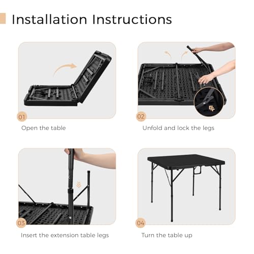 pollilar 34" Folding Card Table Square Foldable Table Plastic Portable with Detachable Legs, Dual Height Adjustable, Heav...