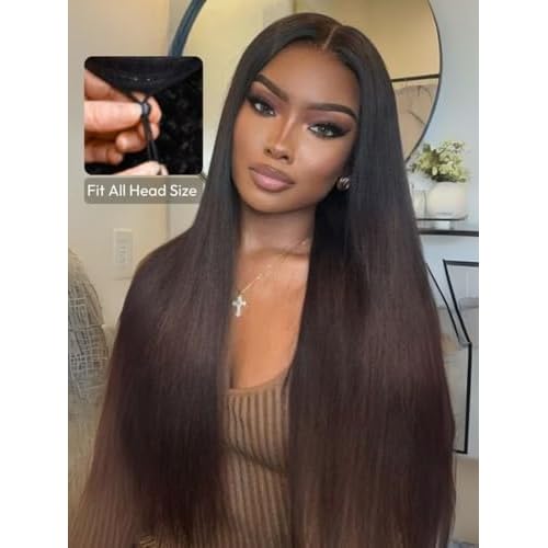 Beauty Forever V Part Wig Human Hair Yaki Straight EasiContour Vpart Wigs No Leave Out Ombre Chestnut Brown Glueless Upgraded U Part Wigs for Women None Lace Front Wigs T128 Color 150% Density 18inch