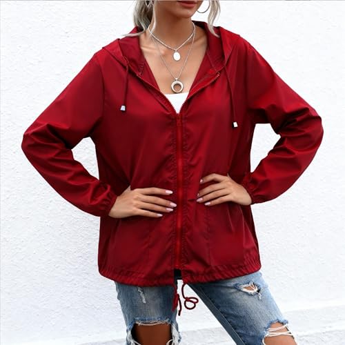 Women's Waterproof Raincoat Lightweight Rain Jacket Hooded Windbreaker with Pockets for Outdoor