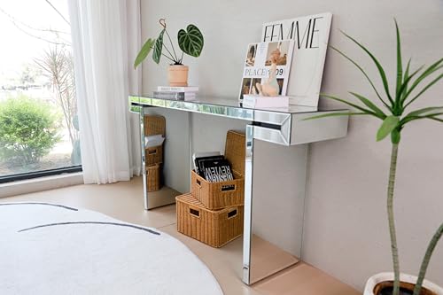 Henf Mirror Console Table for Living Room, 60 Inches Narrow Entryway Table Luxury Sofa Table Glass Hallway Accent Tables for Living Room, Entrance (Silver)