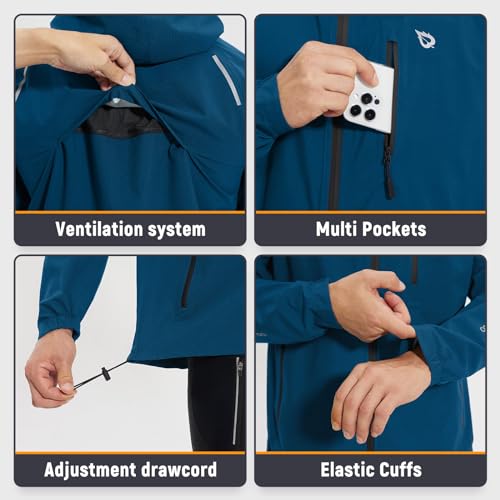 baleaf Men's Rain Jacket Waterproof Windbreaker Raincoat Running Cycling Hiking Gear Hood Lightweight Reflective Packable