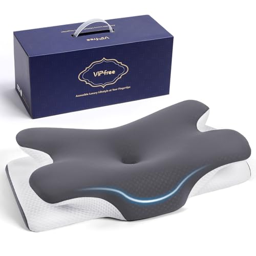Vipfree Cervical Cooling Ergonomic Pillow, Adjustable Ergonomic Memory Foam, Cervical Support & Relieves Neck and Shoulder...