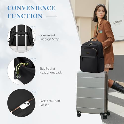 GOLF QUALITY Travel Backpack for Women Personal Carry On Bag Business Weekender Hiking Multilayer Laptop Bag,16 Inch,Black