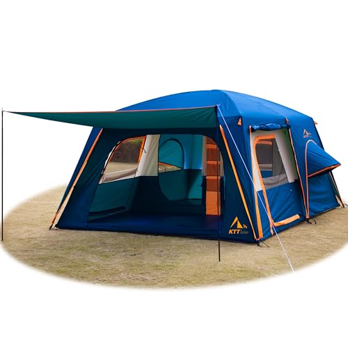 KTT Extra Large Tent 6-10-12-14 Person(Style-B),Family Cabin Tents,2 Rooms,3 Doors and 3 Windows with Mesh,Straight Wall,W...