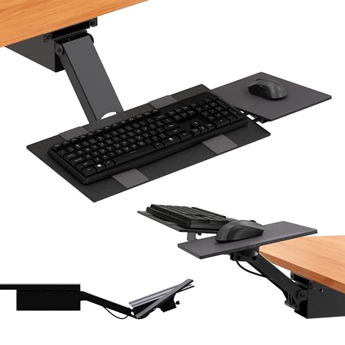 Uncaged Ergonomics KT2-b Under-Desk Adjustable Height & Angle Sit to Stand Up Keyboard Tray with negative tilt Best standi...