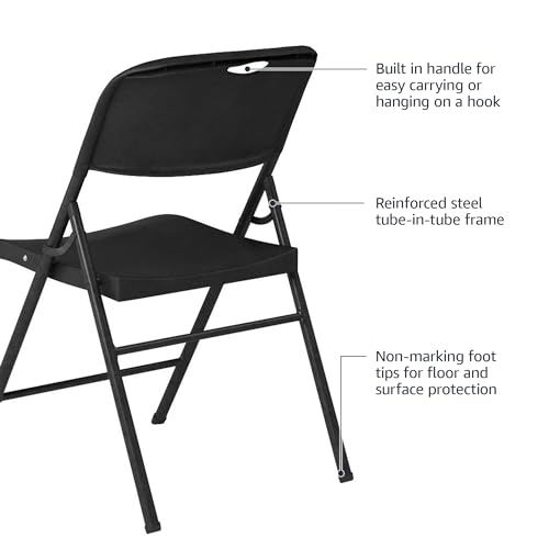 Amazon Basics Sturdy Foldable Plastic Chair, Portable, 350-Pound Capacity, Black, 6-Pack