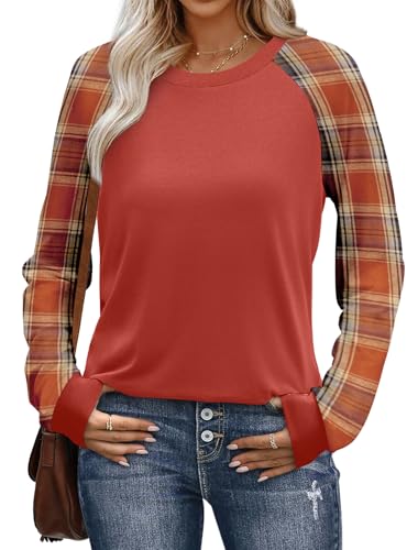 WIHOLL Long Sleeve Shirts for Women Color Block Raglan Tops Casual Crewneck Basic Tees Fall Clothes 2025 Fashion