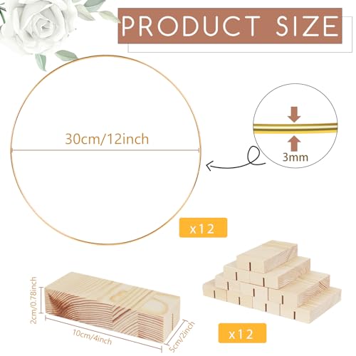 GUDELAK 12Pcs 12 Inch Floral Hoop Centerpiece Table Decorations, Metal Gold Center Pieces Decoration for Table with Wood B...