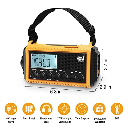 Raynic Emergency Radio, 5000mAh/18500mWh Weather Radio, Solar Hand Crank Radio with AM/FM/SW/NOAA Alert, Cell Phone Charge...