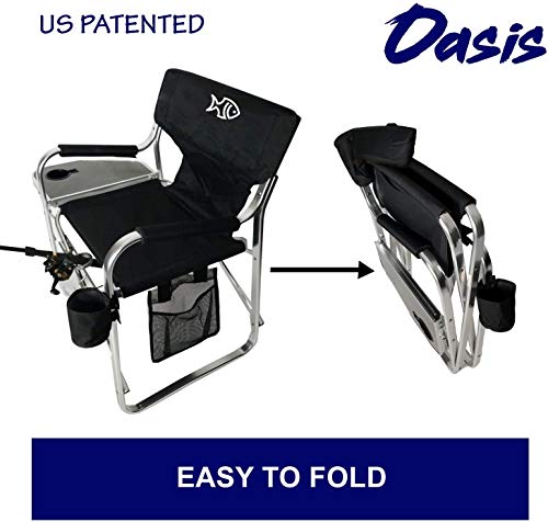 Tuscany Pro Oasis Premium Director Fishing Chair with Rod Holder - Folding Aluminum Chair