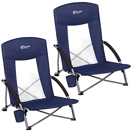 PORTAL Beach Chairs for Adults Camping Low Lightweight Portable Chair with Cup Holder Mesh Back Carry Bag for Outdoor Sand...