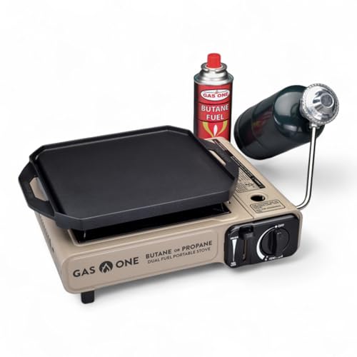 GasOne GS-3400P-KIT Propane or Butane Gas Stove with Flat Top Griddle Included – Dual Fuel Propane Grill Tent Stove Burner...