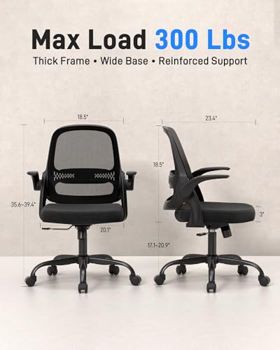 Ergonomic Mesh Office Chair for Home Office, Flip-Up Arms, Breathable Mesh Back & Thick Seat Cushion, Swivel Rolling Compu...