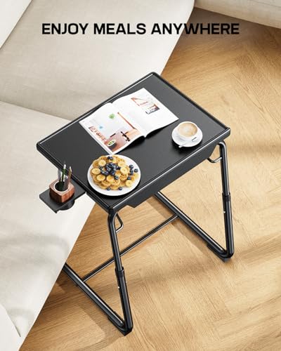 LORYERGO TV Tray - TV Table, Folding Table Trays, w/6 Height & 3 Tilt Angle, TV Tray Table w/Cup Holder, Dinner Tray for E...
