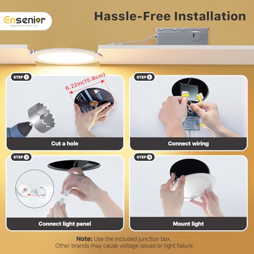 Ensenior 12 Pack 6 Inch LED Recessed Ceiling Light, Dimmable, 2700K-5000K 5CCT, 1200LM 12W 120V, High Brightness Canless W...