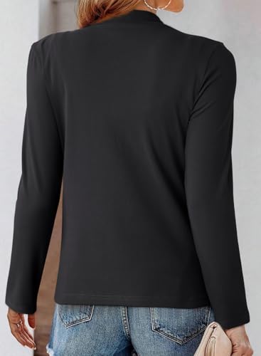 Dokotoo Womens Tops Business Casual Outfits Long Sleeve Shirts Mock Neck Twist Knot Slim Fit Soft Stretch Tees Blouses