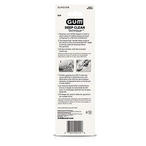 GUM Technique Deep Clean Toothbrush - Compact Head - Soft Toothbrushes for Adults with Sensitive Soft Bristles, 3 Count