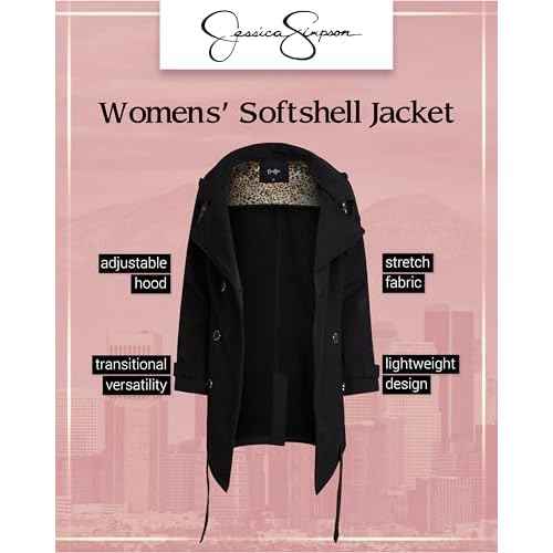 Jessica Simpson Womens Trench Coat - Lightweight Belted Softshell Jacket - Polar Fleece Lined Hooded Long Coat for Women