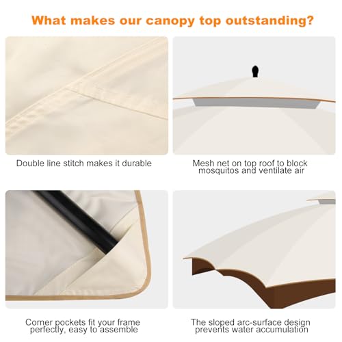 10x12 Canopy Replacement Top, Double Tiered Gazebo Cover with Air Vent Heavy Duty, Waterproof Gazebo Roof with Upgraded 30...