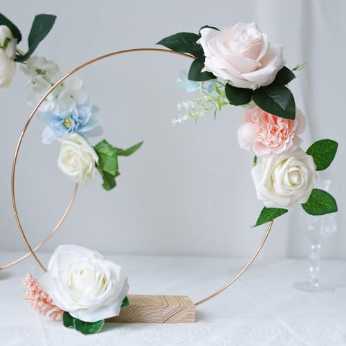 GUDELAK 12Pcs 12 Inch Floral Hoop Centerpiece Table Decorations, Metal Gold Center Pieces Decoration for Table with Wood B...