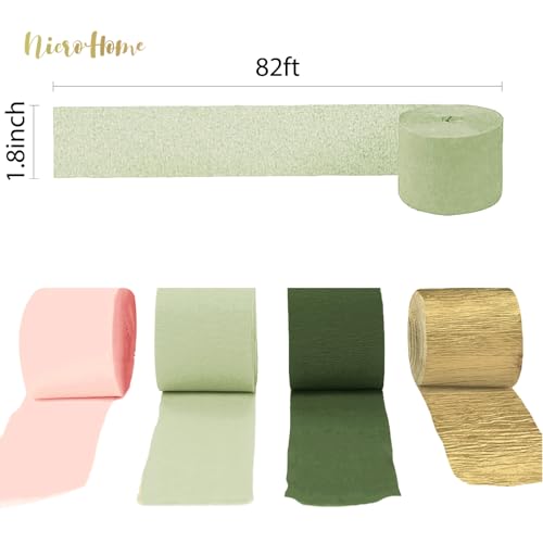 NICROHOME EUR Wedding Party Decorations, 8 Rolls Moss Sage Green Pink Crepe Paper Streamers for Boho Baby Shower, Wedding,...