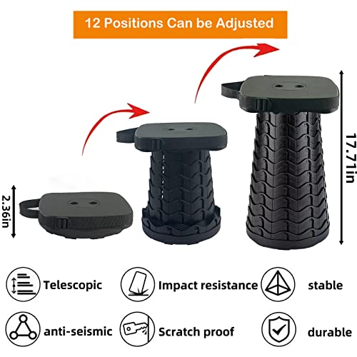 maliven Collapsible Camping Stool with Seat Cushion & Nylon Bag, Square Portable Telescopic Stool, Lightweight Sturdy Fold...