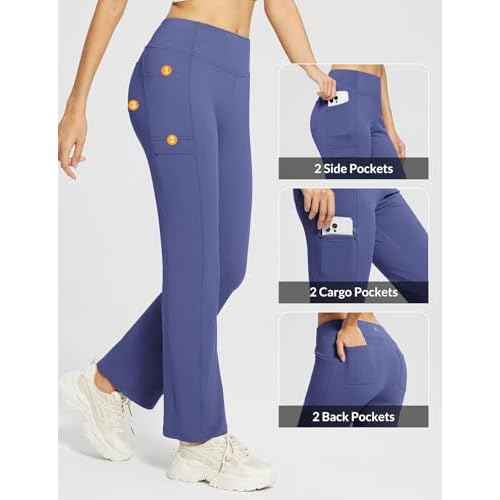 baleaf Women's Fleece Lined Pants Yoga Pants Warm Thermal Winter High Waisted Straight Leg Leggings with 6 Pockets