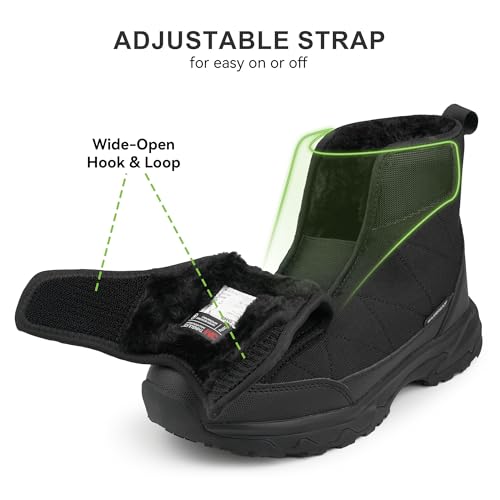 CENNID Men's Winter Waterproof Snow Boots Warm Slip On Mid-Calf Booties Non-Slip Work Boots Lightweight Outdoor Athletic D...