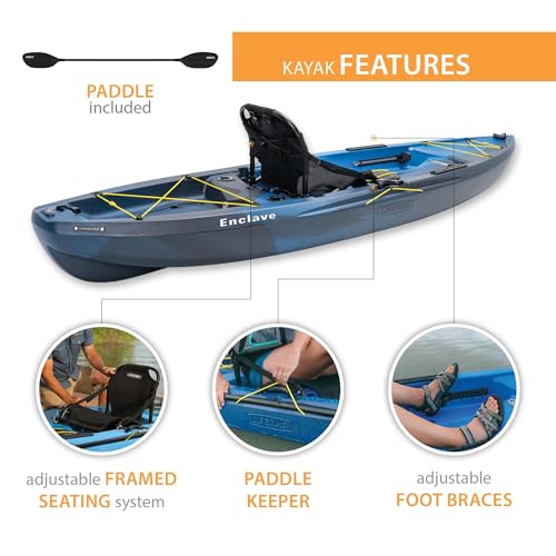 Lifetime Enclave Angler Fishing Kayak, 10.3 Ft, Adjustable Seat, Rod Holders, Blue