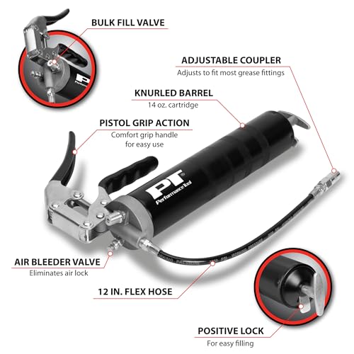 Performance Tool W54204 Professional 14oz Pistol Grip Grease Gun, Ergonomic and Efficient Lubrication Solution for Industr...