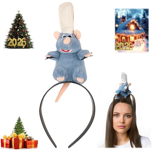 YUESE Funny Rat Chef Headband for Adults & Kids – Cute Mouse Costume with Chef Hat – Cooking Theme Party Hair Accessory – ...