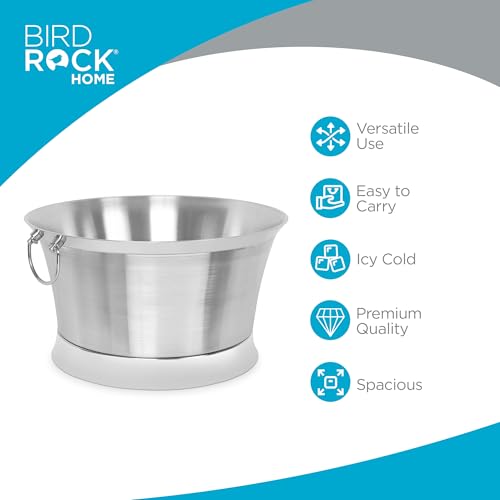 BIRDROCK HOME Double Wall Beverage Tub - Stainless Steel Ice Bucket, Metal Drink Cooler with Handles, for Parties & Event...