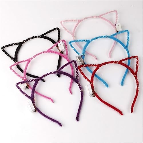 REQO 10 Pieces Cat Ears Headbands Set,LED Cute Cat Light Up Head Accessories,Glowing Girls Headdress Party Supplies For Ni...
