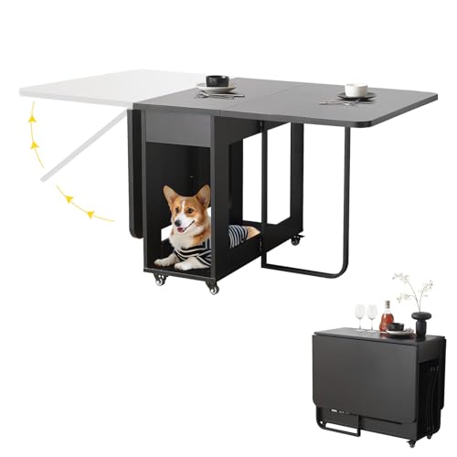 VASTATIO Folding Dining Room Table with Two Drawers for 4/6 with Space Saving Drop Leaf Table,Lockable Wheels & Storage, H...